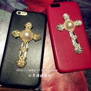 Leather Like Metal Cross Thin Case for iPhone 6 Plus