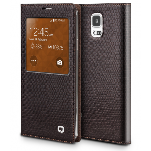 Executive Premium Handcrafted Leather S-View Case for Galaxy S5 Brown Lizard Scales