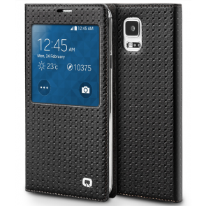 Executive Premium Handcrafted Leather S-View Case for Galaxy S5 Black Lattice