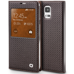 Executive Premium Handcrafted Leather S-View Case for Galaxy S5 Brown Lattice