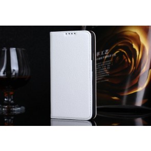 Real Premium Leather Wallet Folio Galaxy S5 Case and Stand White
