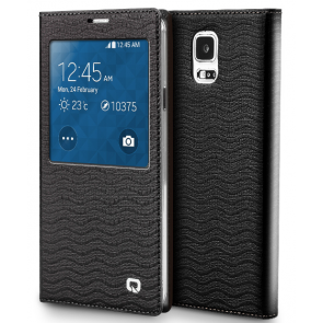 Executive Premium Handcrafted Leather S-View Case for Galaxy S5 Black Ripples