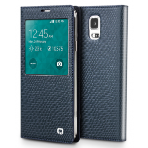 Executive Premium Handcrafted Leather S-View Case for Galaxy S5 Blue Lizard Scales