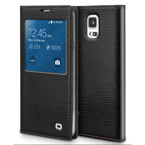Executive Premium Handcrafted Leather S-View Case for Galaxy S5 Black Lizard Scales